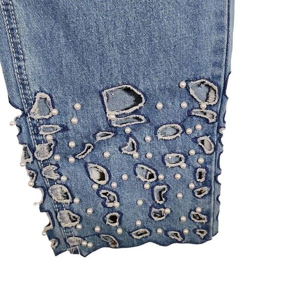 Venus Women's Mid Wash High Rise Ripped Cutout Embellished Denim Jeans Size 18 - Picture 2 of 10
